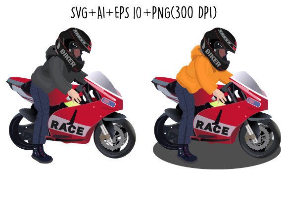 Biker Boy Red Motorcycle Illustration